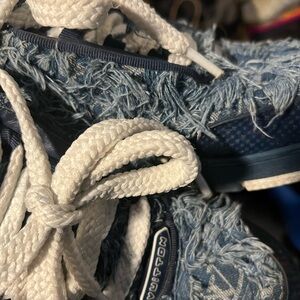 Louis Vuitton Distressed Denim Sneakers in Blue and White